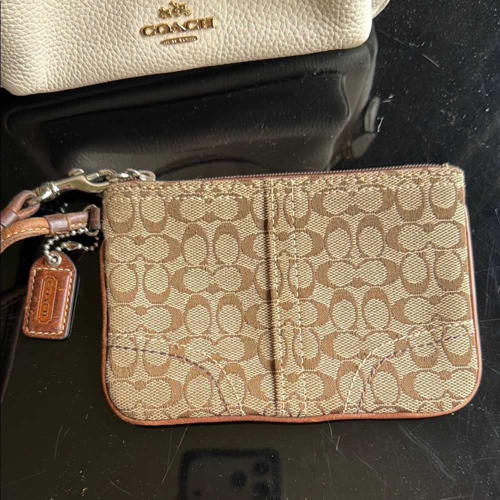 Coach Signature Canvas Wristlet in Tan/Brown
